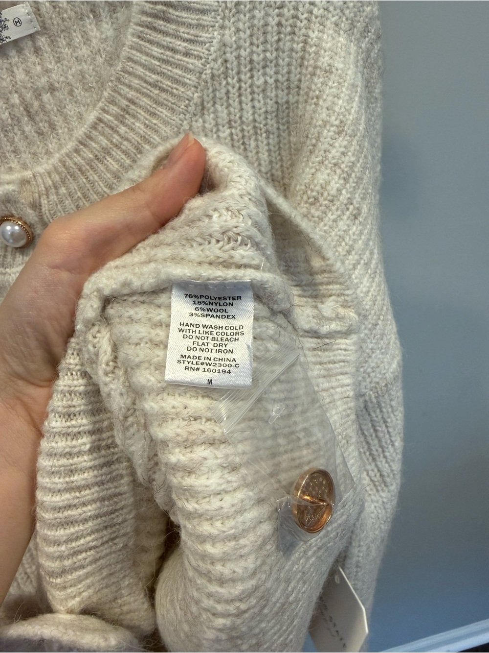 Altar'd State Cream WoolBlend Ribbed Pearl-Button Cardigan - Picture 6 of 7
